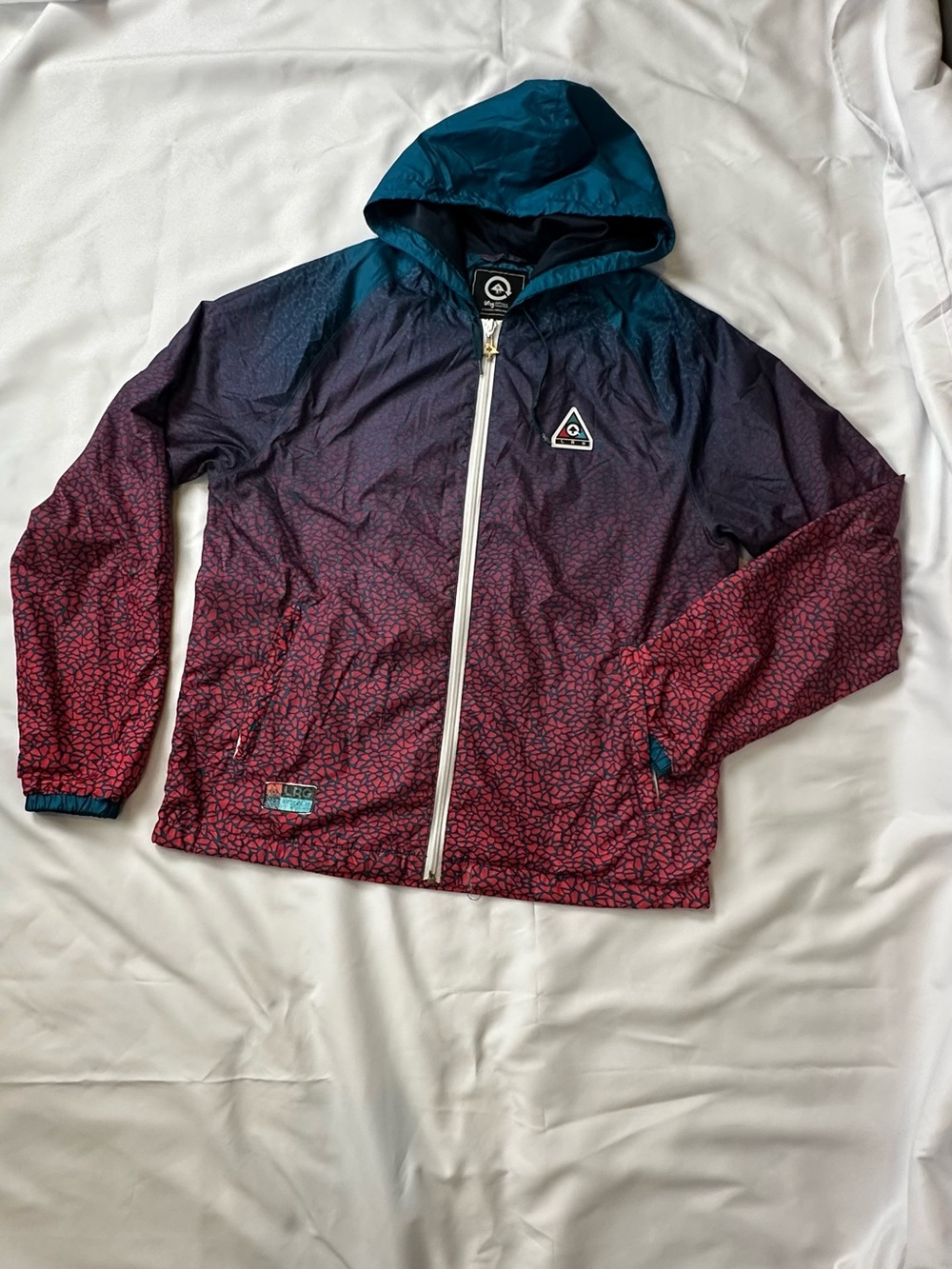 LRG Ombre Hooded Windbreaker in Teal and Burgundy
